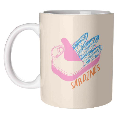 Pastel Sardines in Tin – Cute Retro Kitchen Art - unique mug by EZbie