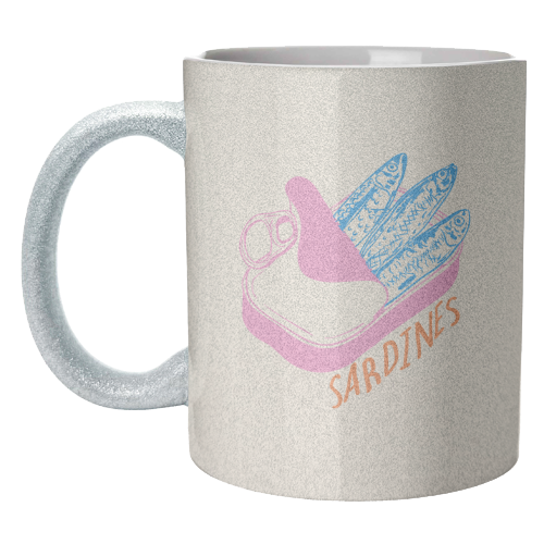Pastel Sardines in Tin – Cute Retro Kitchen Art - unique mug by EZbie