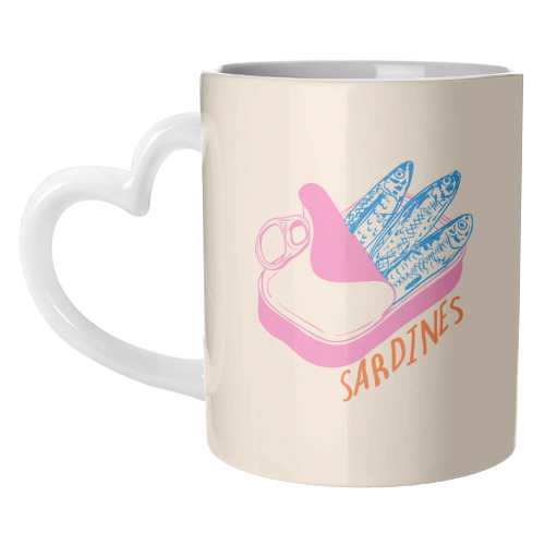 Pastel Sardines in Tin – Cute Retro Kitchen Art - unique mug by EZbie