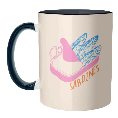 Pastel Sardines in Tin – Cute Retro Kitchen Art - unique mug by EZbie