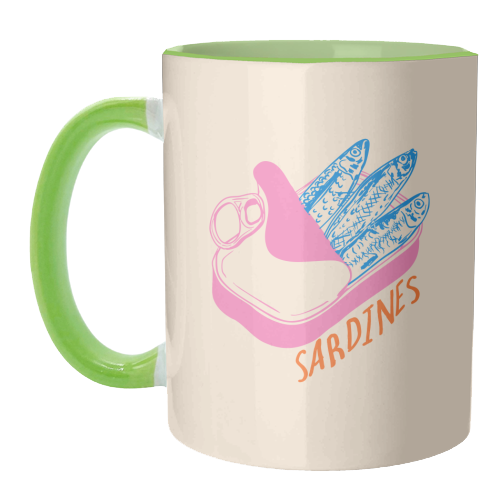 Pastel Sardines in Tin – Cute Retro Kitchen Art - unique mug by EZbie