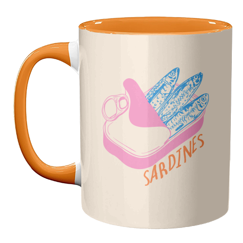 Pastel Sardines in Tin – Cute Retro Kitchen Art - unique mug by EZbie