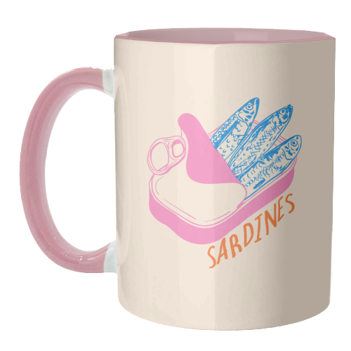 Pastel Sardines in Tin – Cute Retro Kitchen Art - unique mug by EZbie