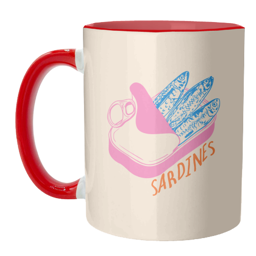 Pastel Sardines in Tin – Cute Retro Kitchen Art - unique mug by EZbie