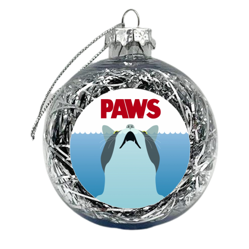 PAWS - Spoof movie poster inspired by classic cult horror film JAWS - xmas bauble by Kevin Hall