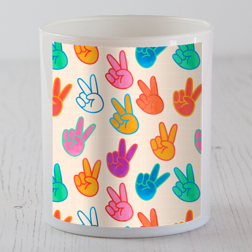 Peace And Victory Hand Sign In Rainbow Colors Pattern - scented candle by Ania Wieclaw