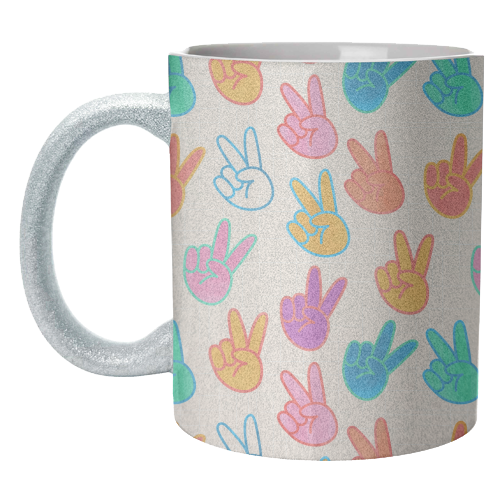Peace And Victory Hand Sign In Rainbow Colors Pattern - unique mug by Ania Wieclaw