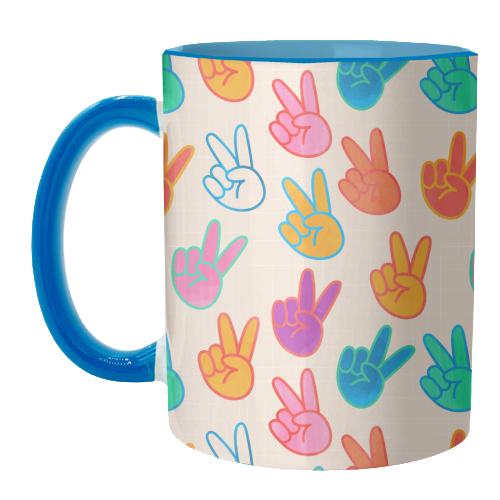 Peace And Victory Hand Sign In Rainbow Colors Pattern - unique mug by Ania Wieclaw