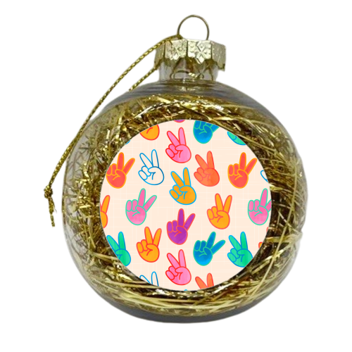 Peace And Victory Hand Sign In Rainbow Colors Pattern - xmas bauble by Ania Wieclaw
