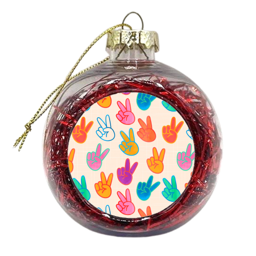 Peace And Victory Hand Sign In Rainbow Colors Pattern - xmas bauble by Ania Wieclaw