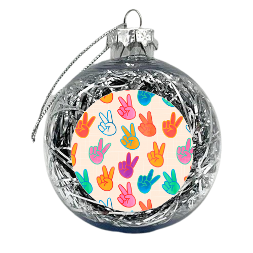Peace And Victory Hand Sign In Rainbow Colors Pattern - xmas bauble by Ania Wieclaw