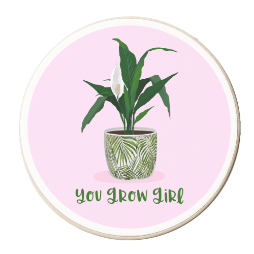 Peace Lily Plant - You grow girl - personalised beer coaster by Little Cat Creates