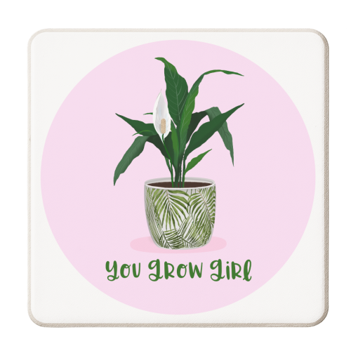 Peace Lily Plant - You grow girl - personalised beer coaster by Little Cat Creates