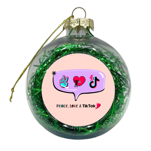 Peace, love & Tik Tok - xmas bauble by Little Cat Creates