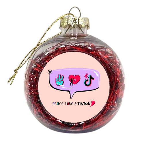 Peace, love & Tik Tok - xmas bauble by Little Cat Creates