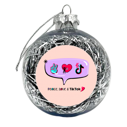 Peace, love & Tik Tok - xmas bauble by Little Cat Creates