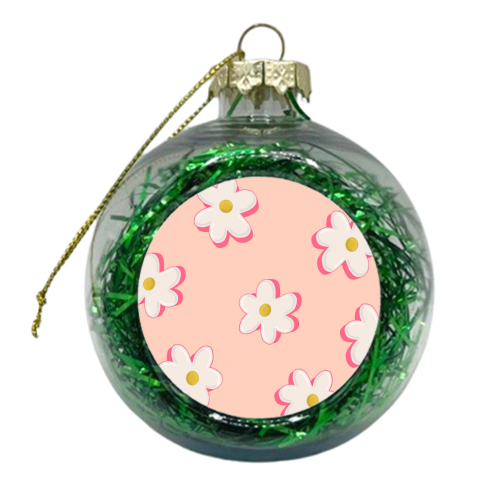 Peach and Pink Floral Daisy Patterned Design - xmas bauble by Hollie Mills