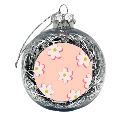 Peach and Pink Floral Daisy Patterned Design - xmas bauble by Hollie Mills