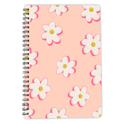 Peach and Pink Floral Daisy Patterned Design - personalised A4, A5, A6 notebook by Hollie Mills