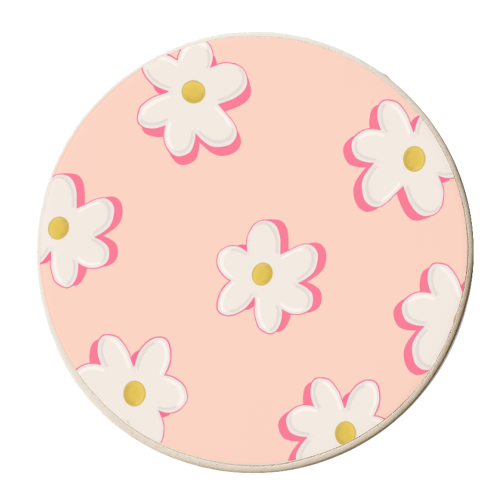 Peach and Pink Floral Daisy Patterned Design - personalised beer coaster by Hollie Mills