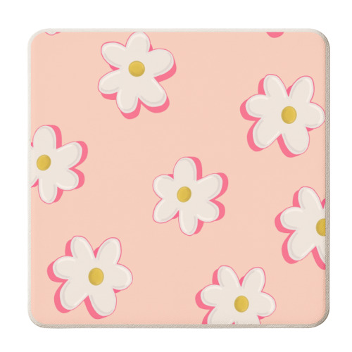 Peach and Pink Floral Daisy Patterned Design - personalised beer coaster by Hollie Mills