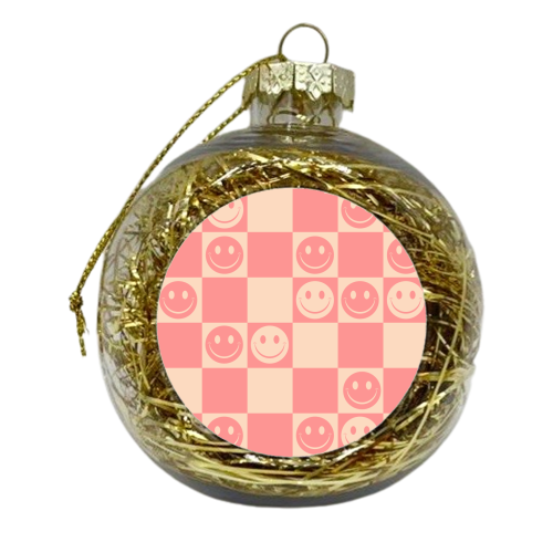 Peach Checkered Smiley Pattern - xmas bauble by EZbie