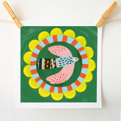 Peckish Bold Bright Bird Illustration Plate Design - A1 - A4 art print by AbiGoLucky