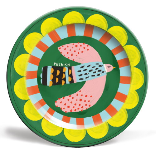 Peckish Bold Bright Bird Illustration Plate Design - ceramic dinner plate by AbiGoLucky