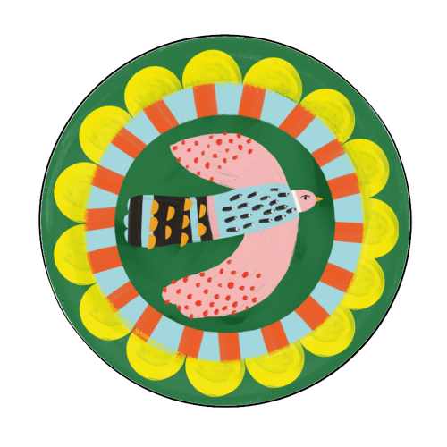 Peckish Bold Bright Bird Illustration Plate Design - Circle Sticker by AbiGoLucky