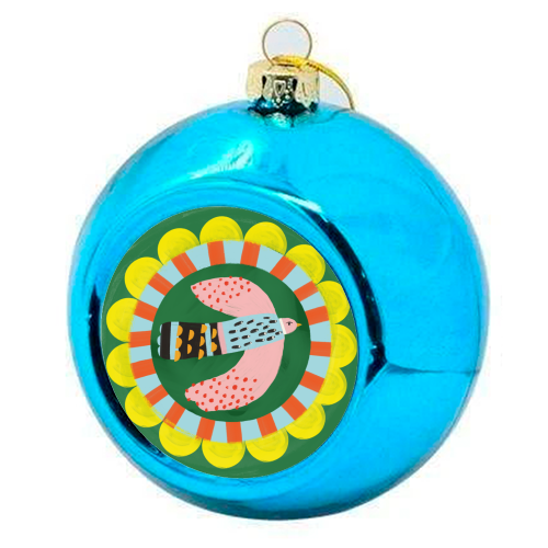 Peckish Bold Bright Bird Illustration Plate Design - colourful christmas bauble by AbiGoLucky