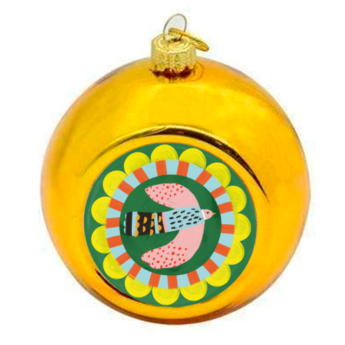 Peckish Bold Bright Bird Illustration Plate Design - colourful christmas bauble by AbiGoLucky