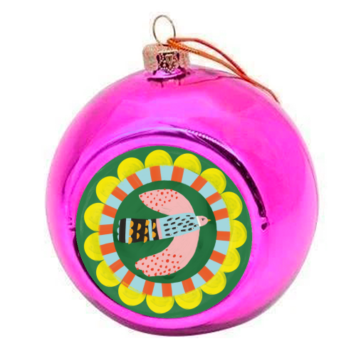 Peckish Bold Bright Bird Illustration Plate Design - colourful christmas bauble by AbiGoLucky