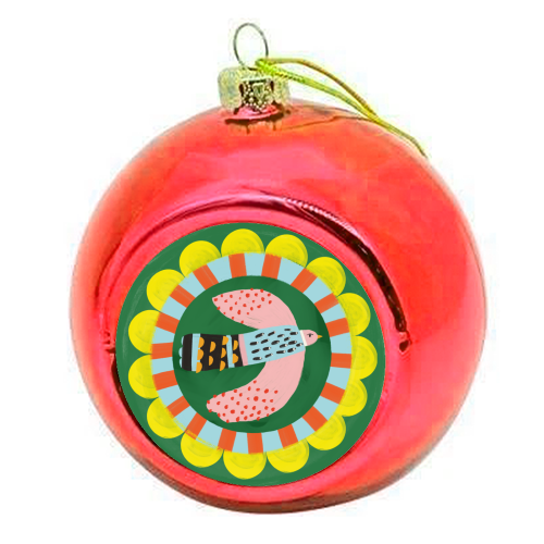 Peckish Bold Bright Bird Illustration Plate Design - colourful christmas bauble by AbiGoLucky