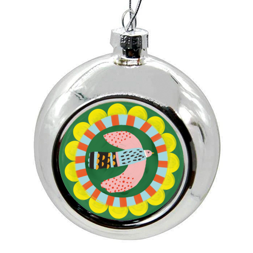 Peckish Bold Bright Bird Illustration Plate Design - colourful christmas bauble by AbiGoLucky