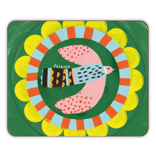 Peckish Bold Bright Bird Illustration Plate Design - designer placemat by AbiGoLucky