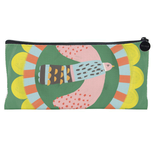 Peckish Bold Bright Bird Illustration Plate Design - flat pencil case by AbiGoLucky
