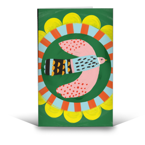 Peckish Bold Bright Bird Illustration Plate Design - funny greeting card by AbiGoLucky