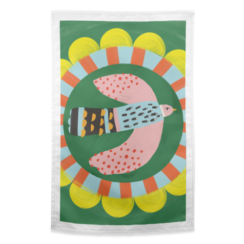 Peckish Bold Bright Bird Illustration Plate Design - funny tea towel by AbiGoLucky