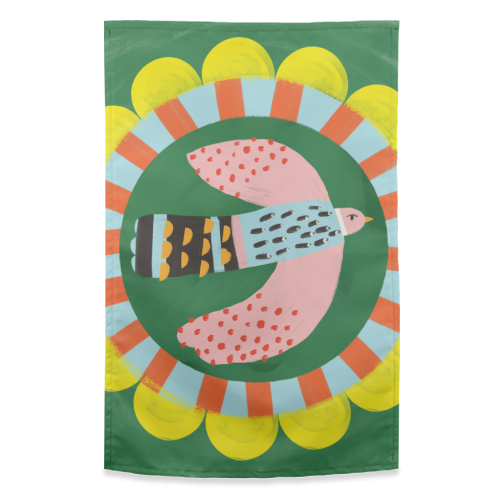 Peckish Bold Bright Bird Illustration Plate Design - funny tea towel by AbiGoLucky