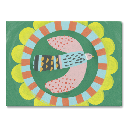 Peckish Bold Bright Bird Illustration Plate Design - glass chopping board by AbiGoLucky