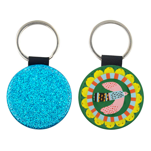 Peckish Bold Bright Bird Illustration Plate Design - keyring by AbiGoLucky