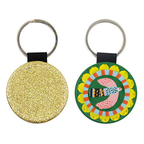 Peckish Bold Bright Bird Illustration Plate Design - keyring by AbiGoLucky