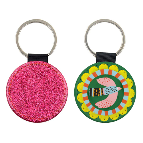 Peckish Bold Bright Bird Illustration Plate Design - keyring by AbiGoLucky