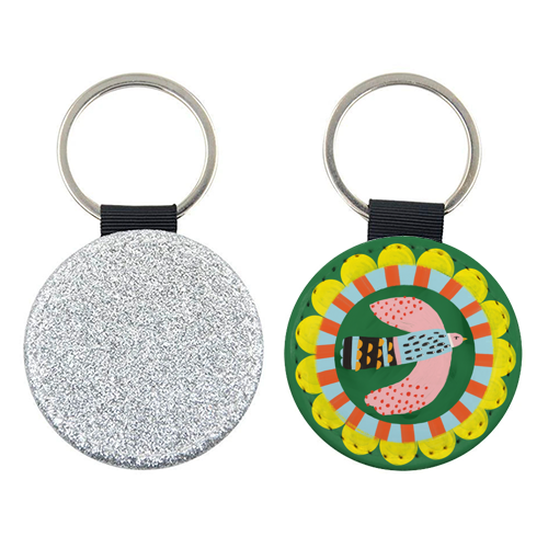Peckish Bold Bright Bird Illustration Plate Design - keyring by AbiGoLucky