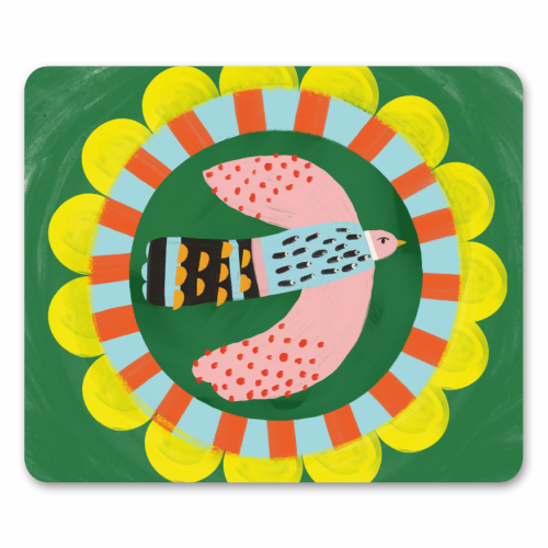Peckish Bold Bright Bird Illustration Plate Design - mouse mat by AbiGoLucky