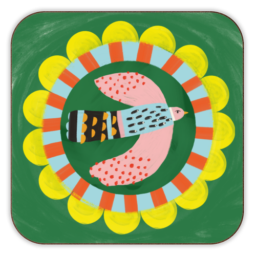 Peckish Bold Bright Bird Illustration Plate Design - personalised beer coaster by AbiGoLucky