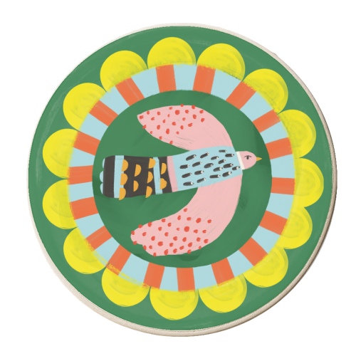 Peckish Bold Bright Bird Illustration Plate Design - personalised beer coaster by AbiGoLucky