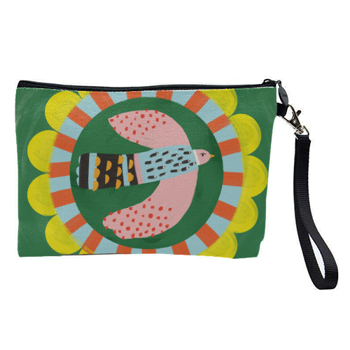 Peckish Bold Bright Bird Illustration Plate Design - pretty makeup bag by AbiGoLucky