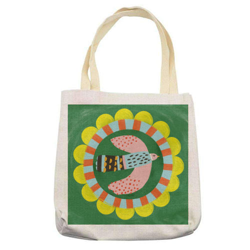 Peckish Bold Bright Bird Illustration Plate Design - printed canvas tote bag by AbiGoLucky