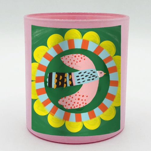 Peckish Bold Bright Bird Illustration Plate Design - scented candle by AbiGoLucky